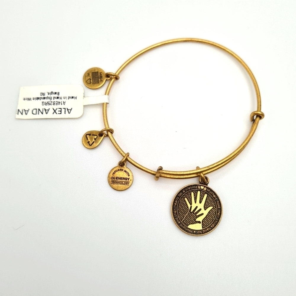 ALEX AND ANI Hand In Hand Charm Bangle Bracelet 2015 Gold Tone
